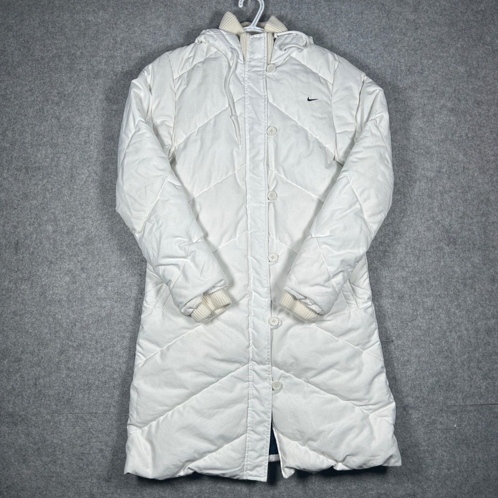 Nike Puffer Parka Jacket Womens Medium White Hooded down Quilted Winter Gorpcore